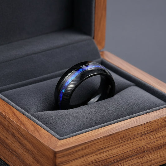 Tungsten Damascus Pattern Ring