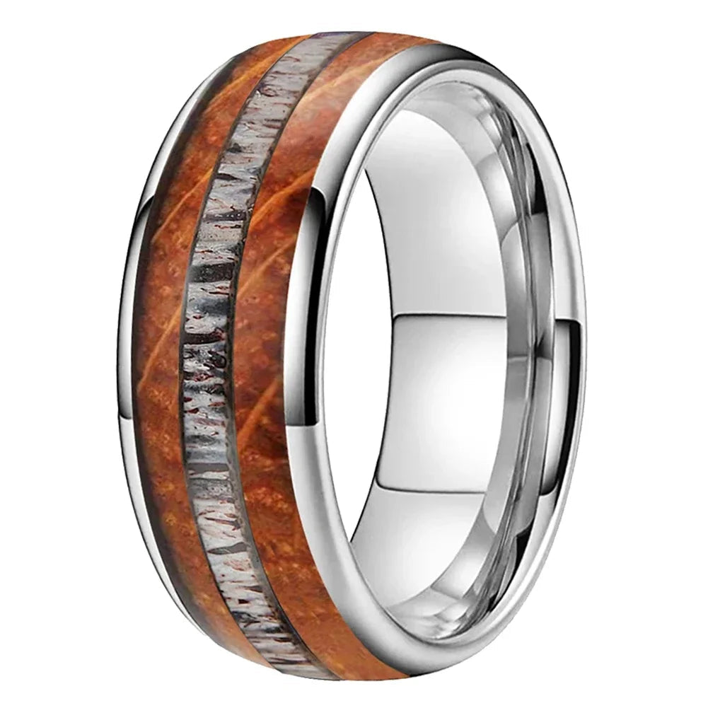 Tungsten Deer Antler and Whiskey Barrel Ring