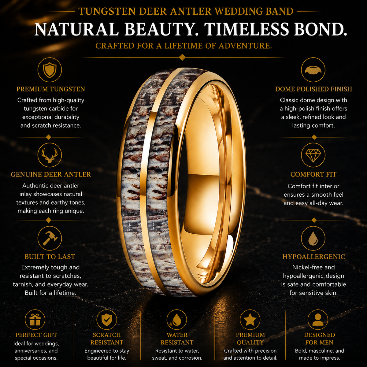 Tungsten Deer Antler Wedding Band