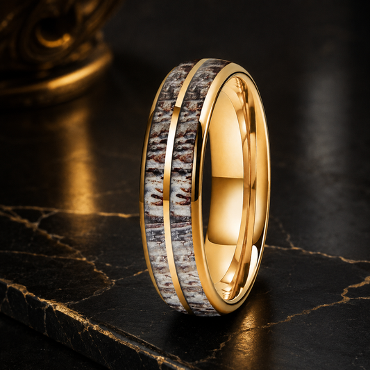 Tungsten Deer Antler Wedding Band — Dome Polished Ring