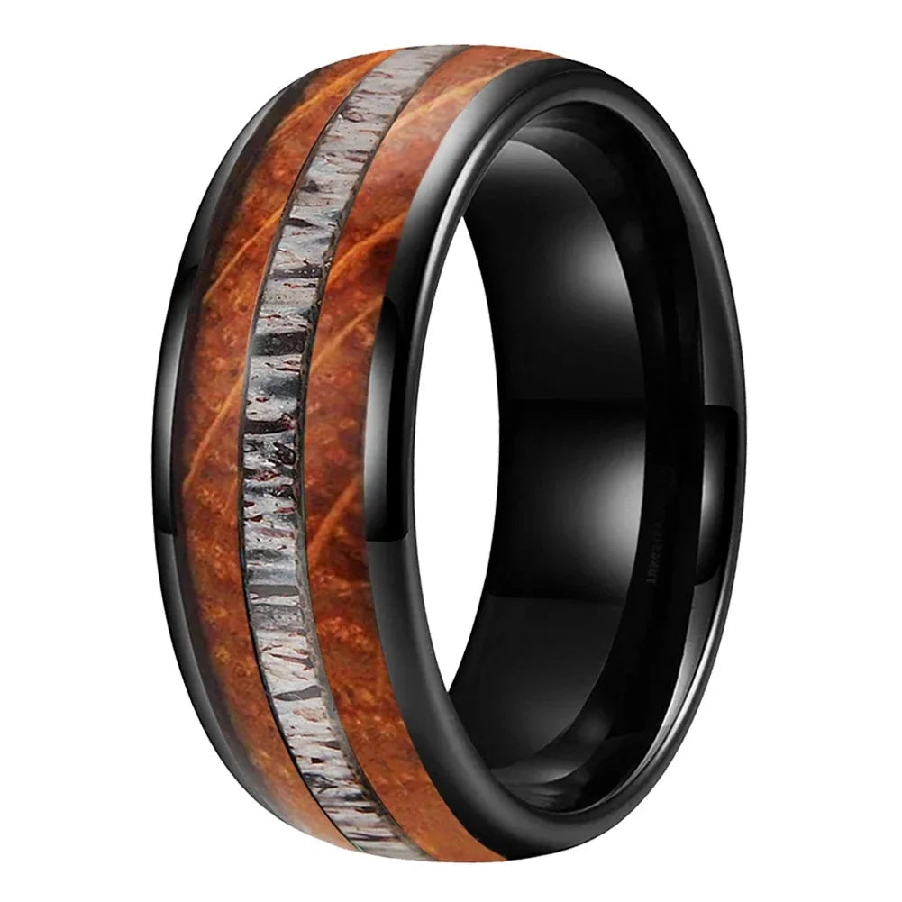 Tungsten Deer Antler and Whiskey Barrel Ring