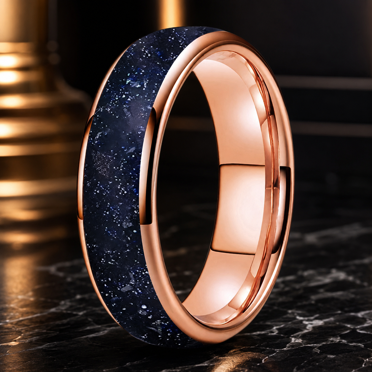 Tungsten Galaxy Ring with Blue Sandstone Inlay