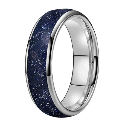 Tungsten Galaxy Ring with Blue Sandstone Inlay