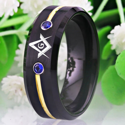 Tungsten Masonic compass square ring