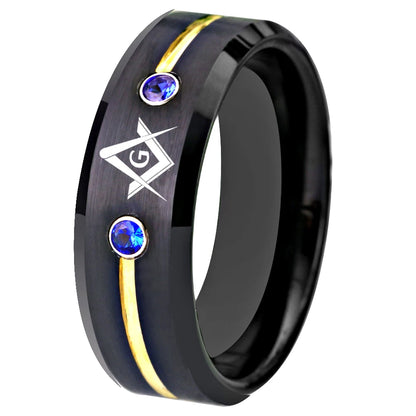Tungsten Masonic compass square ring