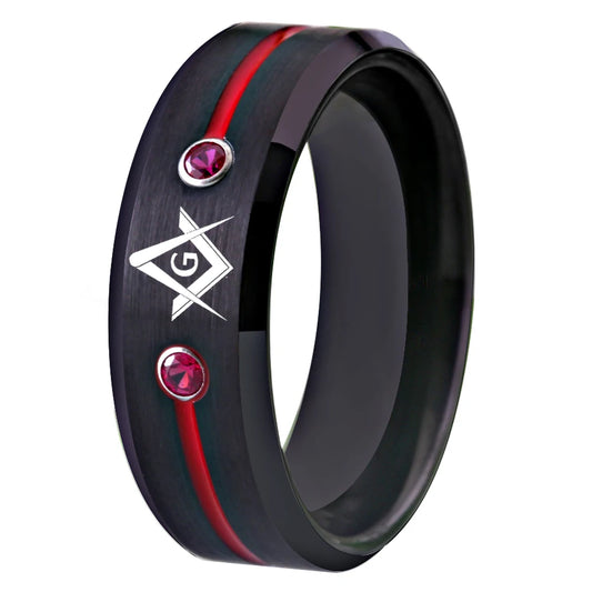 Tungsten Masonic compass square ring