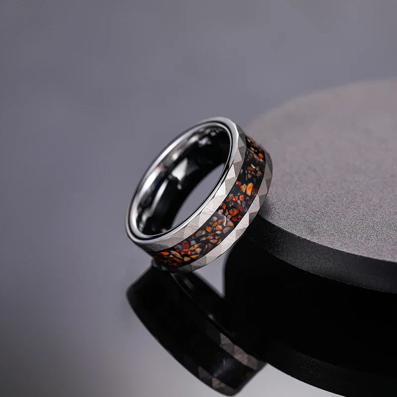 Tungsten Meteorite Dinosaur Bone Ring