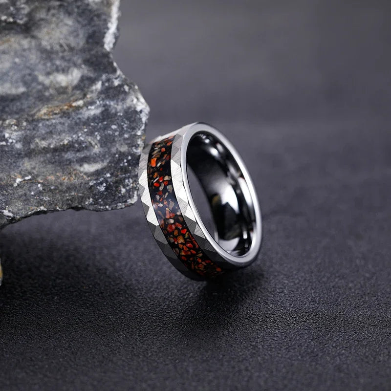 Tungsten Meteorite Dinosaur Bone Ring