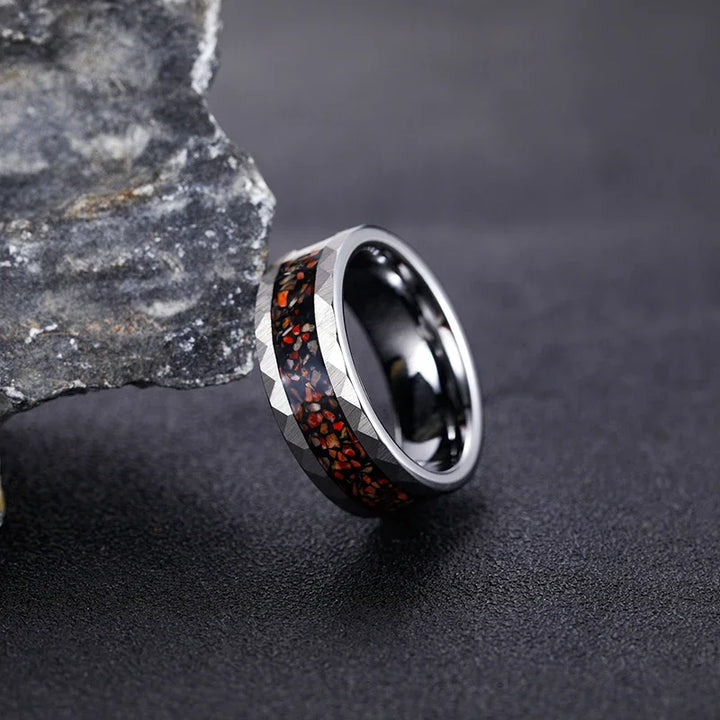 Tungsten Meteorite Dinosaur Bone Ring