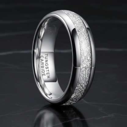 Meteorite Silver Tungsten Carbide Ring