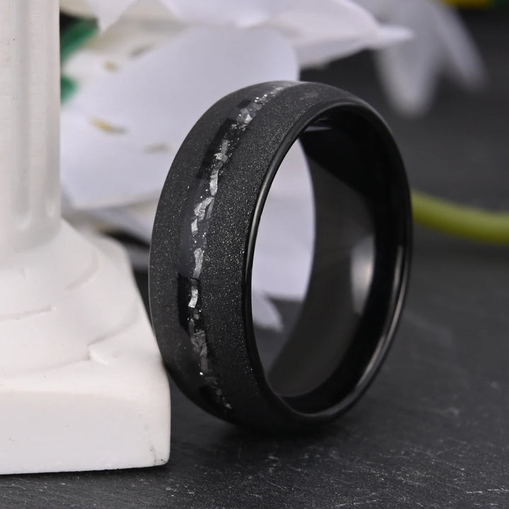 Black Tungsten Meteorite Ring