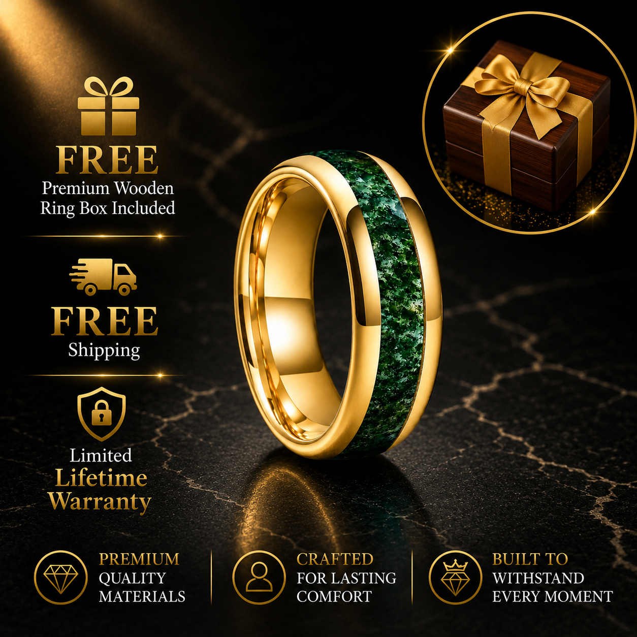 Tungsten Moss Agate Ring 