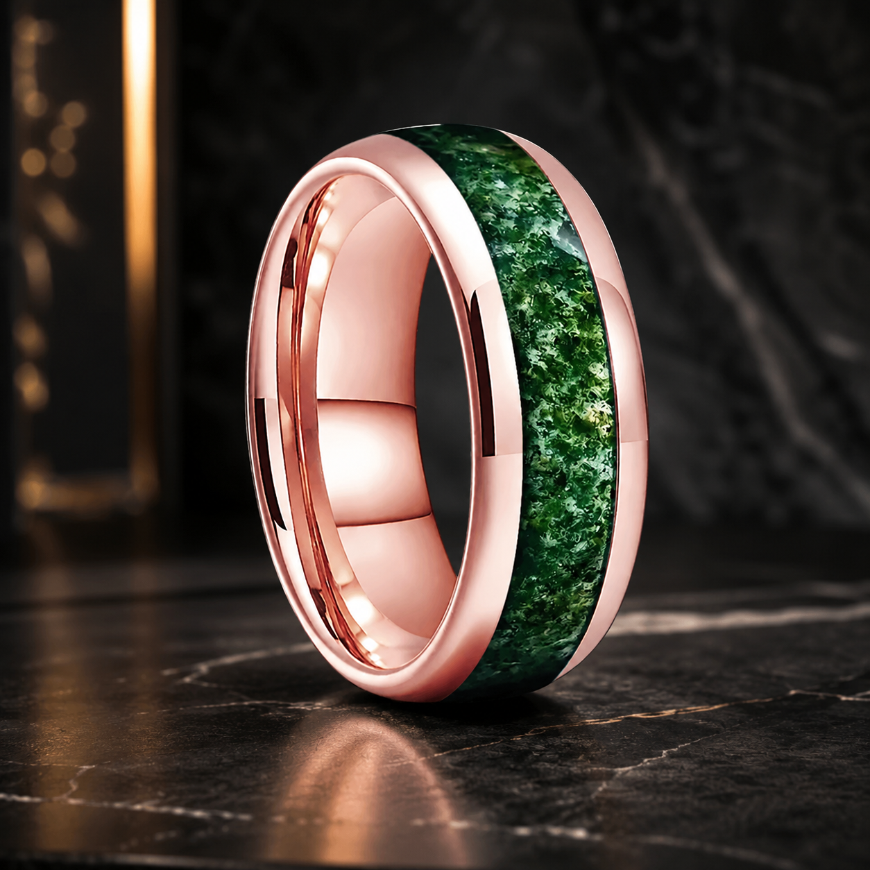 Tungsten Moss Agate Ring 