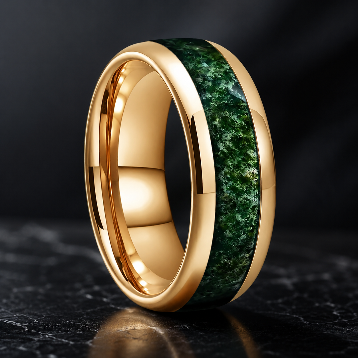 Tungsten Moss Agate Ring 
