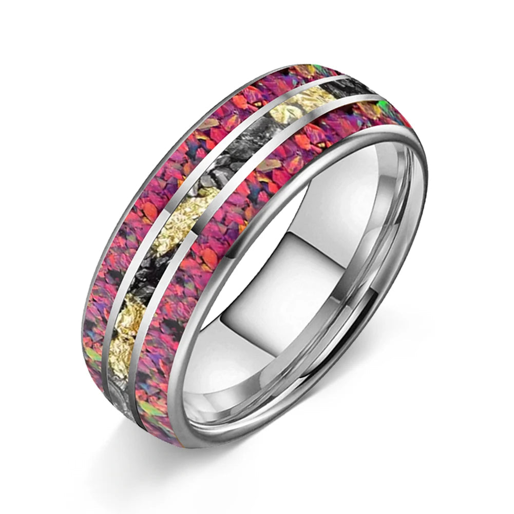 Tungsten Opal Ring with Meteorite