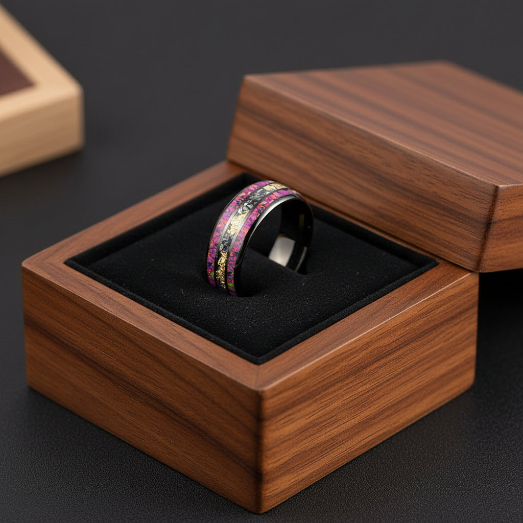 Tungsten Opal Ring with Meteorite