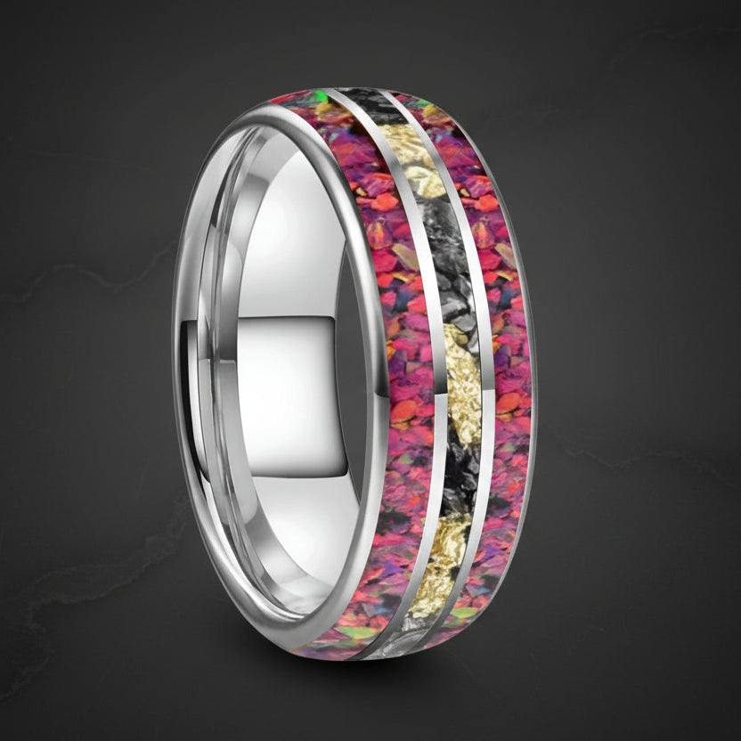 Tungsten Opal Ring with Meteorite