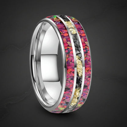 Tungsten Opal Ring with Meteorite