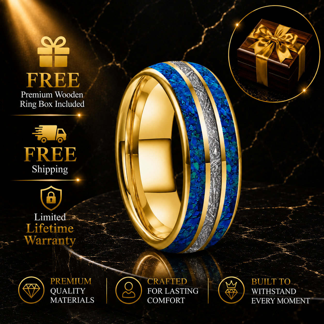 Tungsten Opal Ring with Meteorite