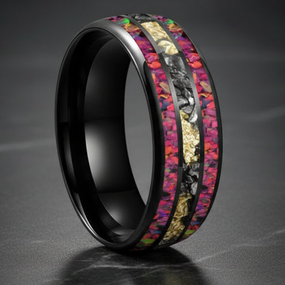 Tungsten Opal Ring with Meteorite