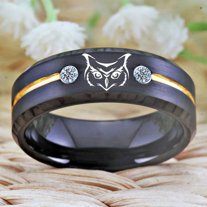Tungsten Owl Ring