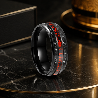 Tungsten Ring with Dinosaur Bone Inlay