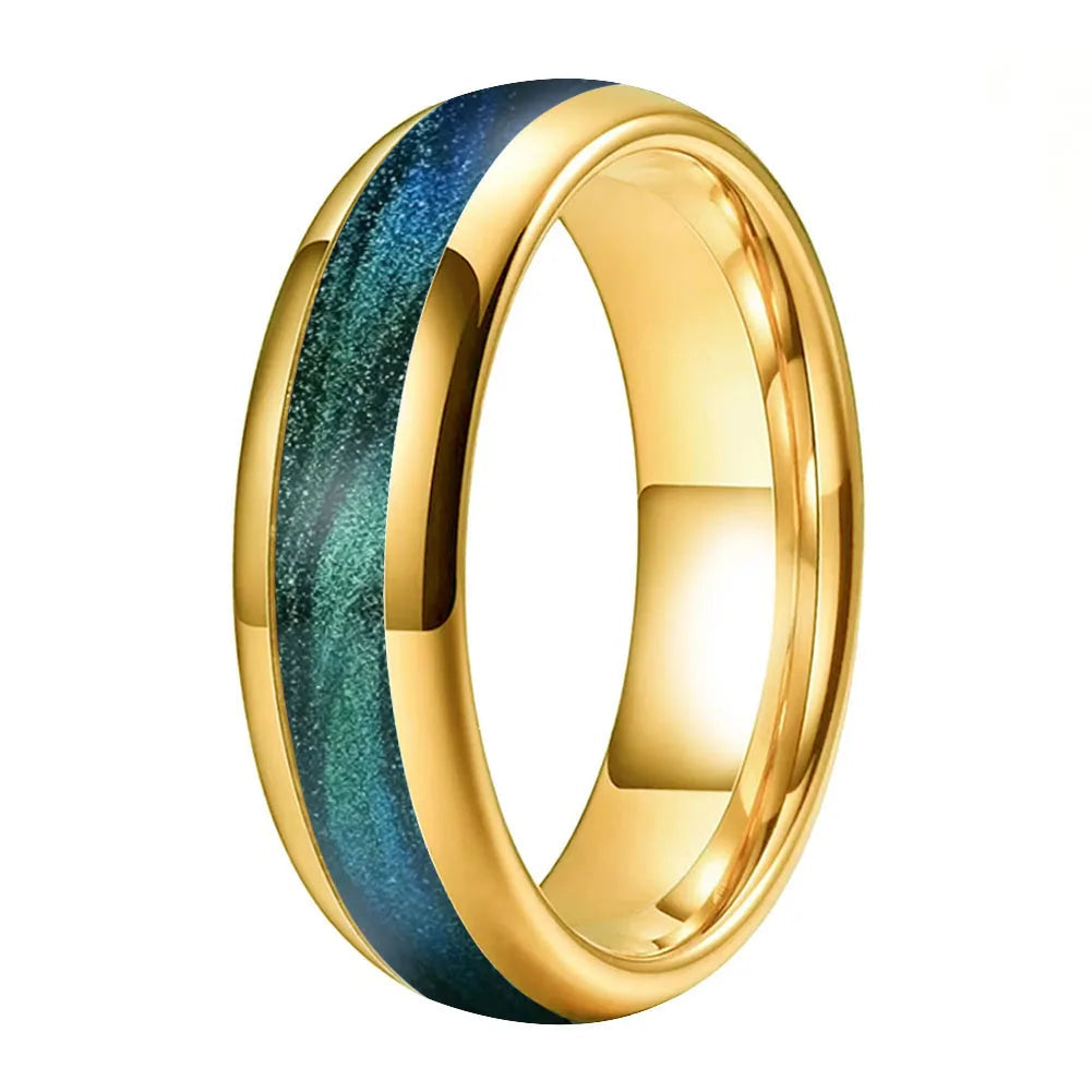Tungsten Ring with Gunmetal Green Flow Sand Inlay