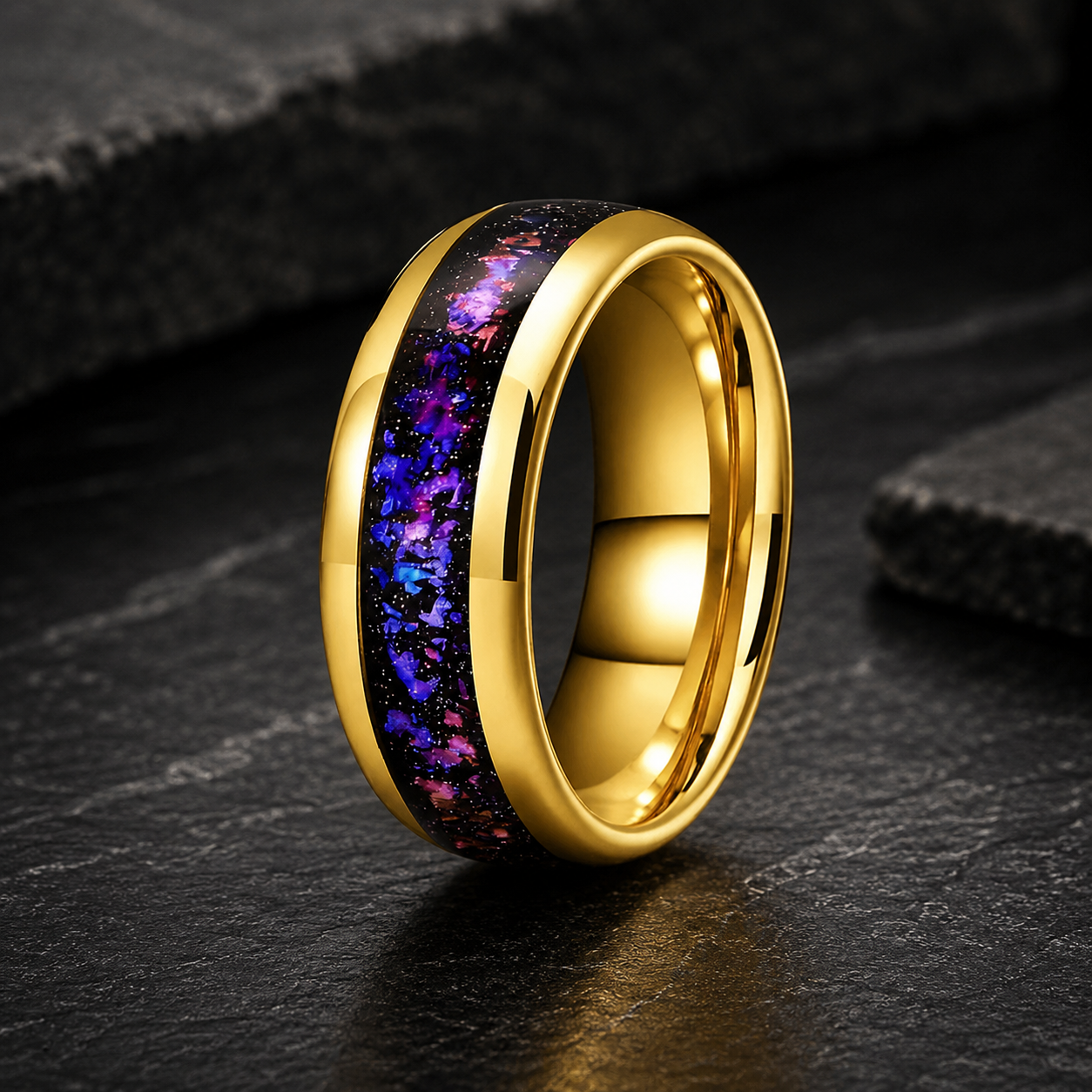 Tungsten Ring with Orion Nebula & Meteorite Inlay
