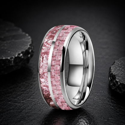 Tungsten Ring with Pink Morganite & Carbon Fiber Inlay