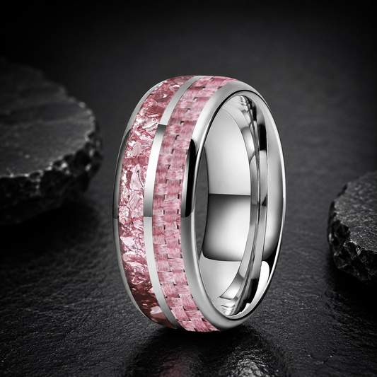 Tungsten Ring with Pink Morganite & Carbon Fiber Inlay
