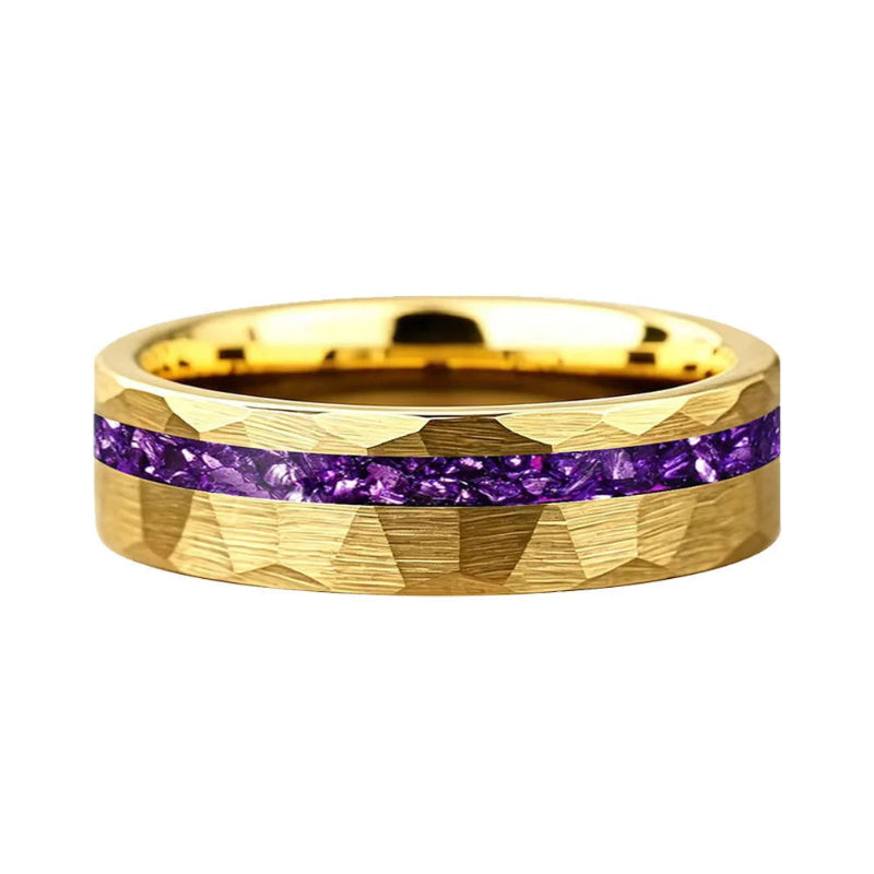 Tungsten Ring with Purple Glass Stone Inlay