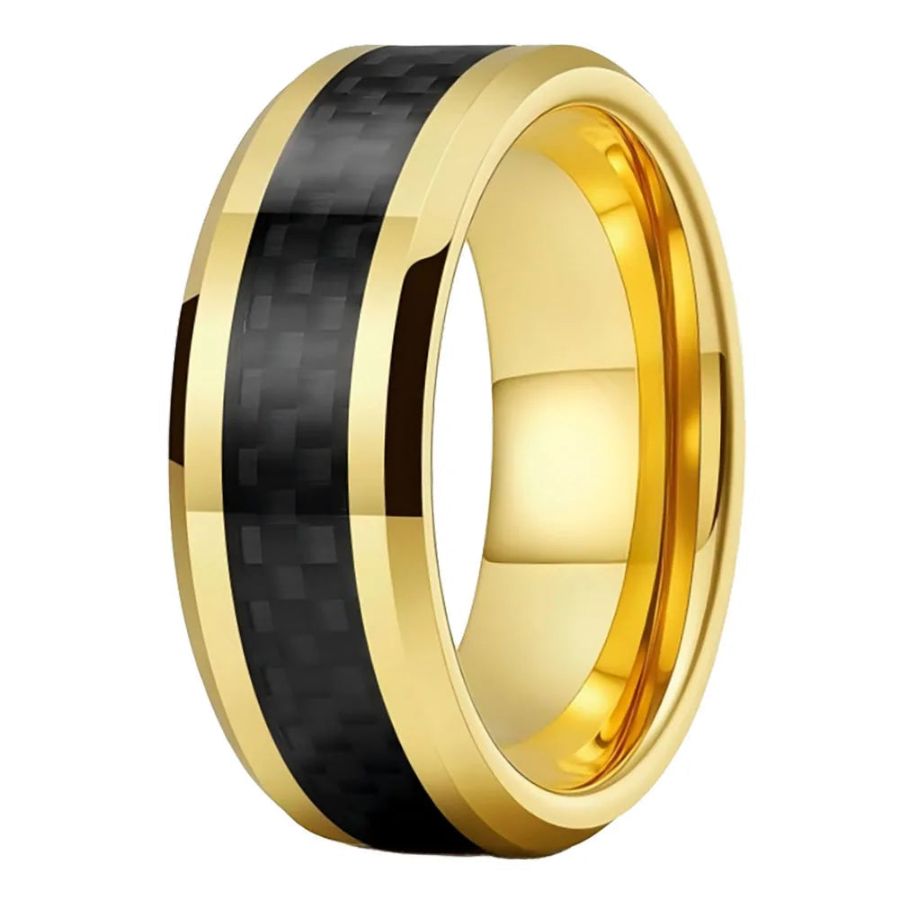 Tungsten Ring with Black Carbon Fiber Inlay