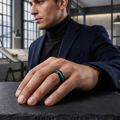 Tungsten Ring with Blue Glass Inlay (8mm)