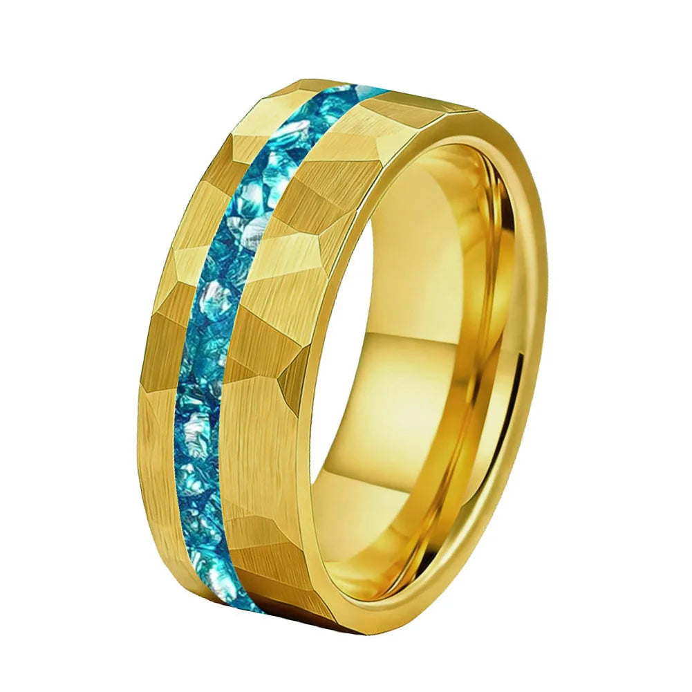 Tungsten Ring with Blue Glass Inlay (8mm)