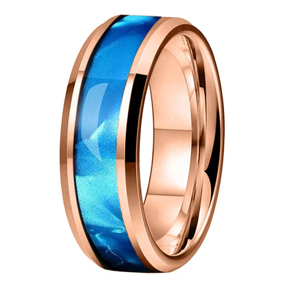 Tungsten Ring with Blue Shell Texture Inlay