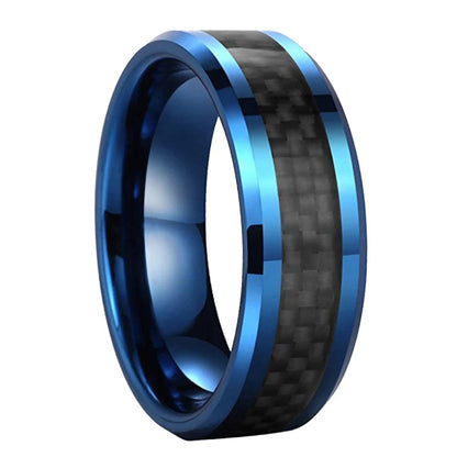Tungsten Ring with Carbon Fiber Inlay – 8mm Beveled Comfort Fit