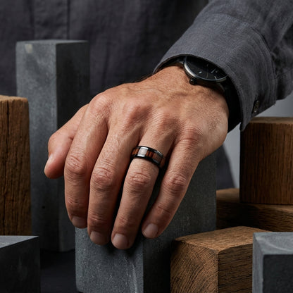 Tungsten Ring with Deep Redwood Inlay