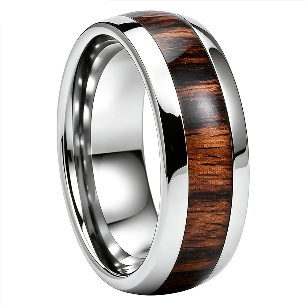 Tungsten Ring with Deep Redwood Inlay