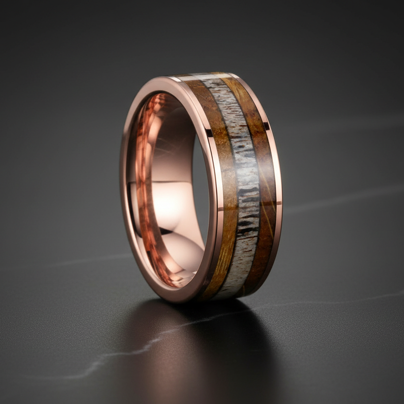 Tungsten Ring with Deer Antler Inlay
