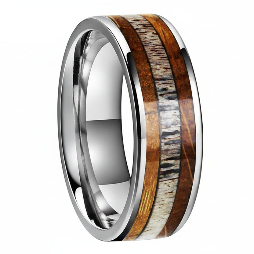 Tungsten Ring with Deer Antler Inlay