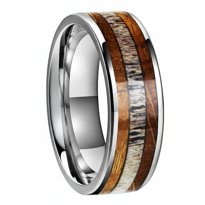 Tungsten Ring with Deer Antler Inlay
