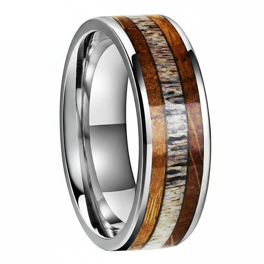 Tungsten Ring with Deer Antler Inlay