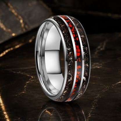 Tungsten Ring with Dinosaur Bone Inlay