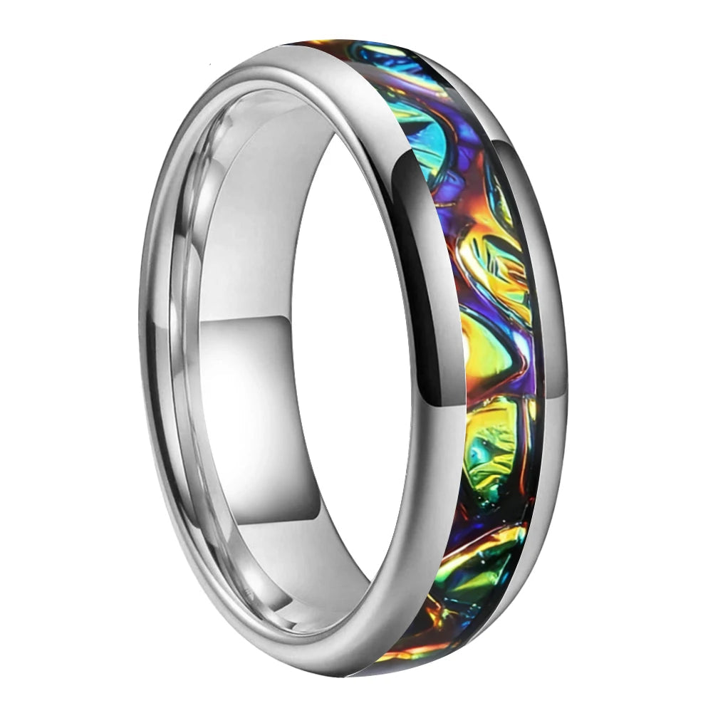 Tungsten Ring with Dragon Burl Dichrolam Inlay