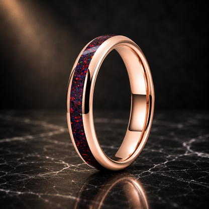 Tungsten Ring with Fire Opal Inlay