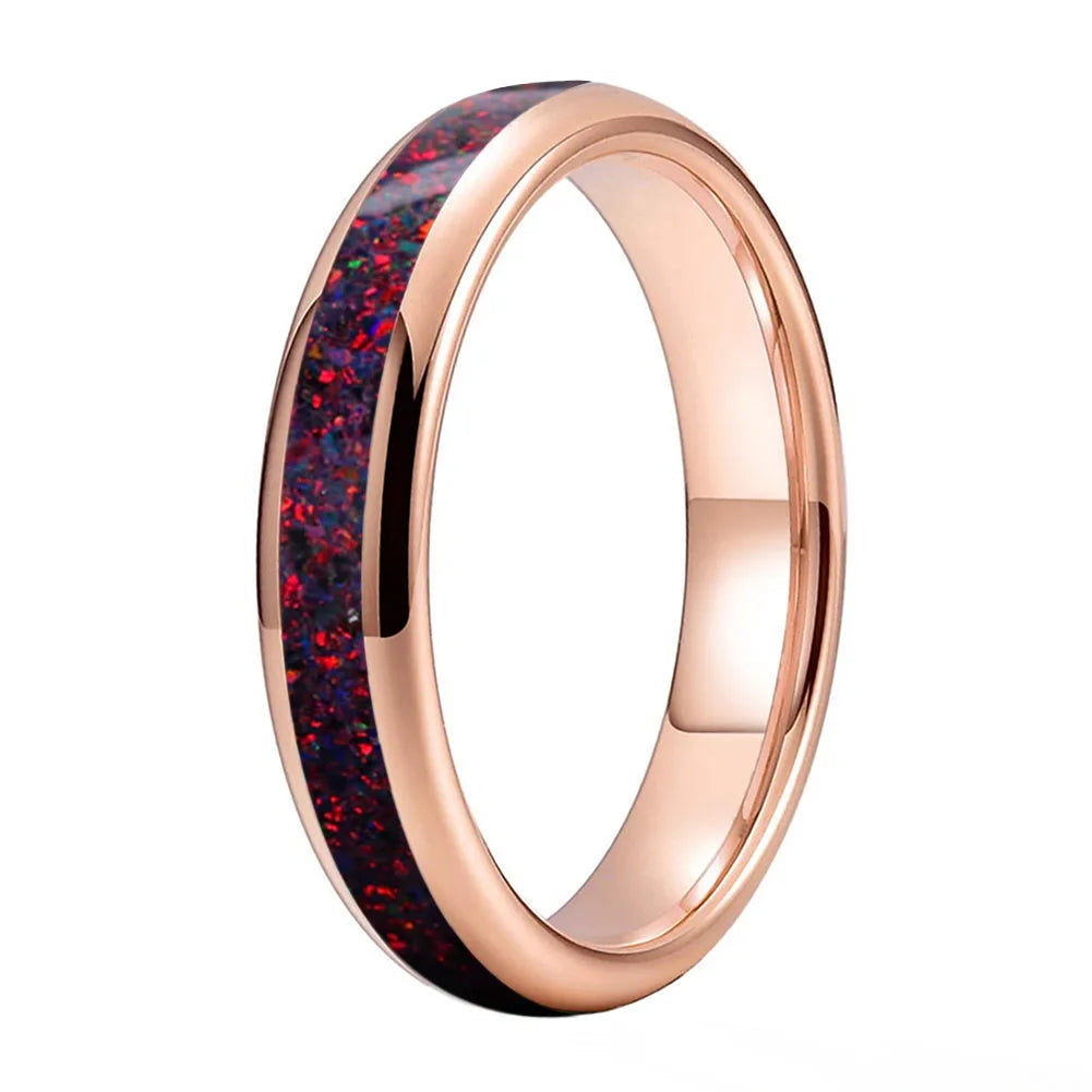 Tungsten Ring with Fire Opal Inlay