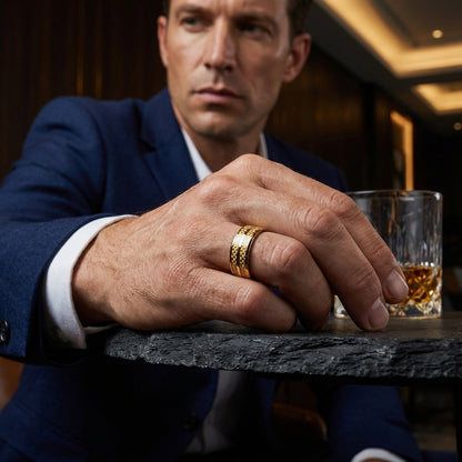 Tungsten Ring with Gold Carbon Fiber Inlay