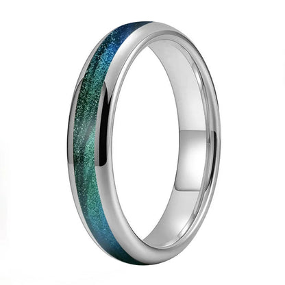 Tungsten Ring with Gunmetal Green Flow Sand Inlay