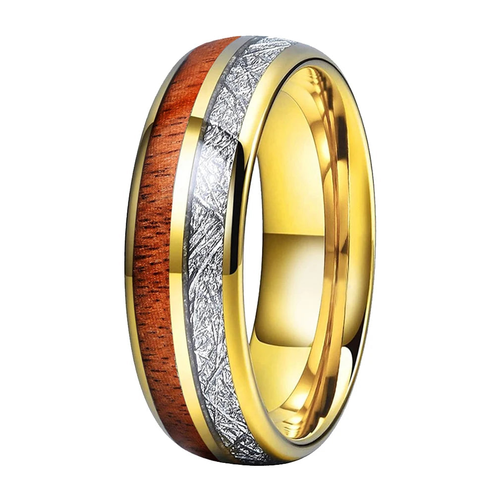 Tungsten Ring with Koa Wood & Meteorite Inlay