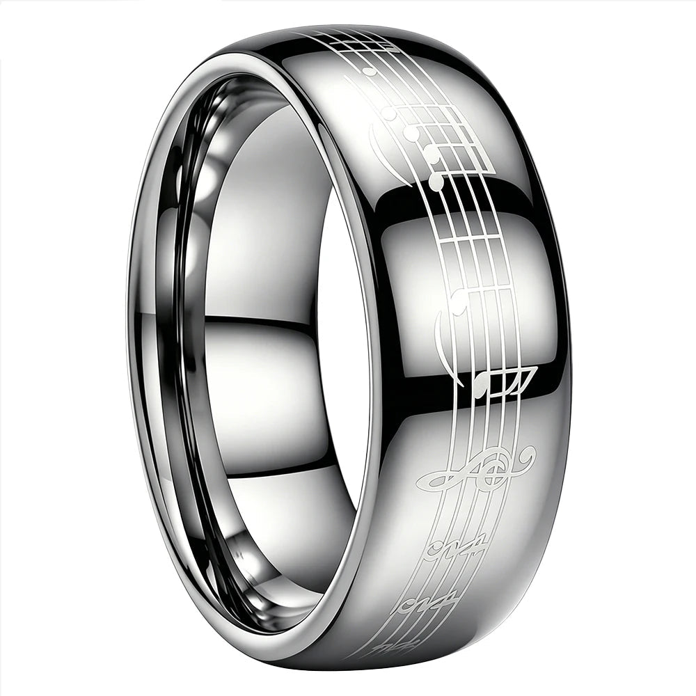 Tungsten Ring with Piano Five-Line Music Note Design